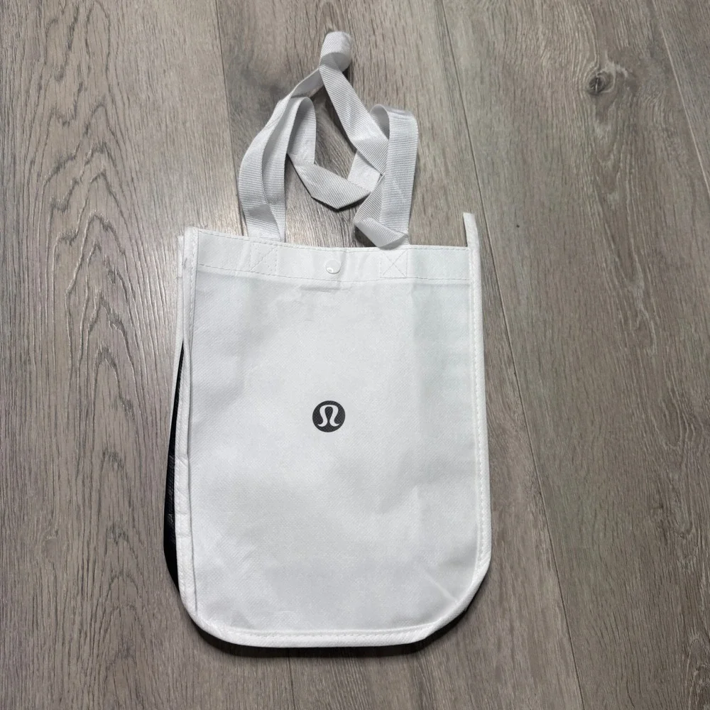 Lululemon Athletica Small Reusable Shopping Tote Bag White Black Eco-Friendly
